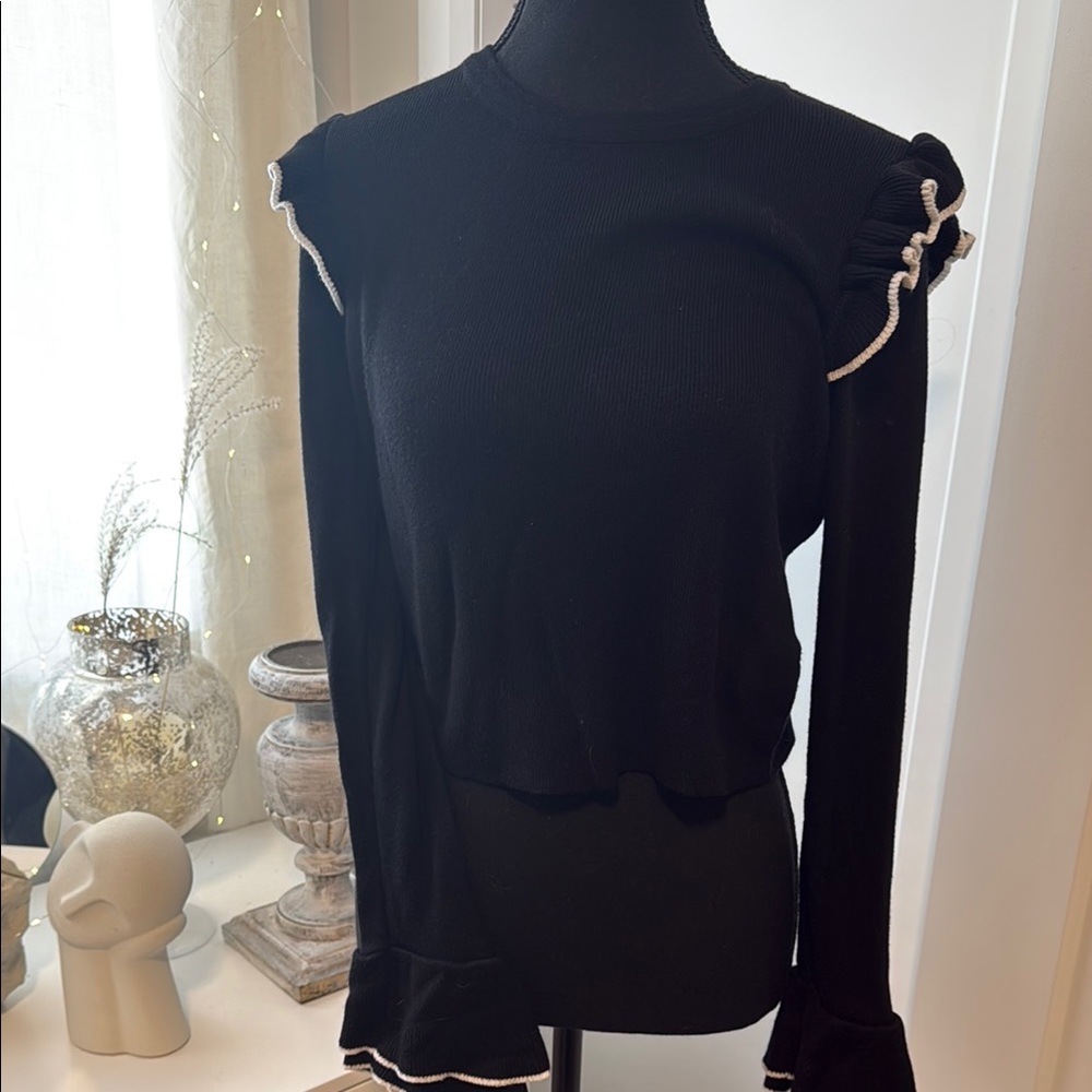 Black Ruffled Long Sleeve Top